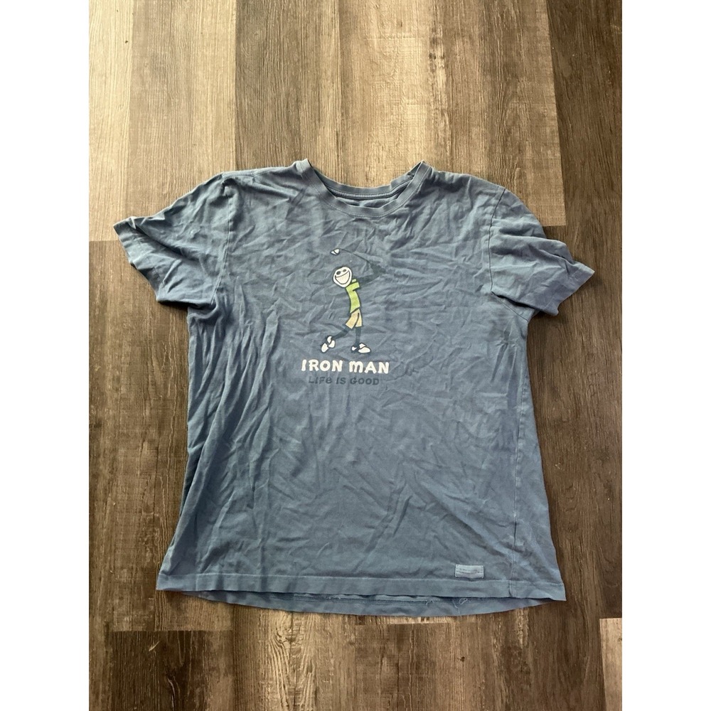Life Is Good Shirt Mens Large Faded Blue Golfer Casual Crusher Tee Graphic